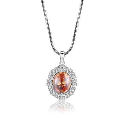 Orange Crystal and Cubic Zirconia Heart Oval Pendant Necklace, pendant necklace for women, detail close-up