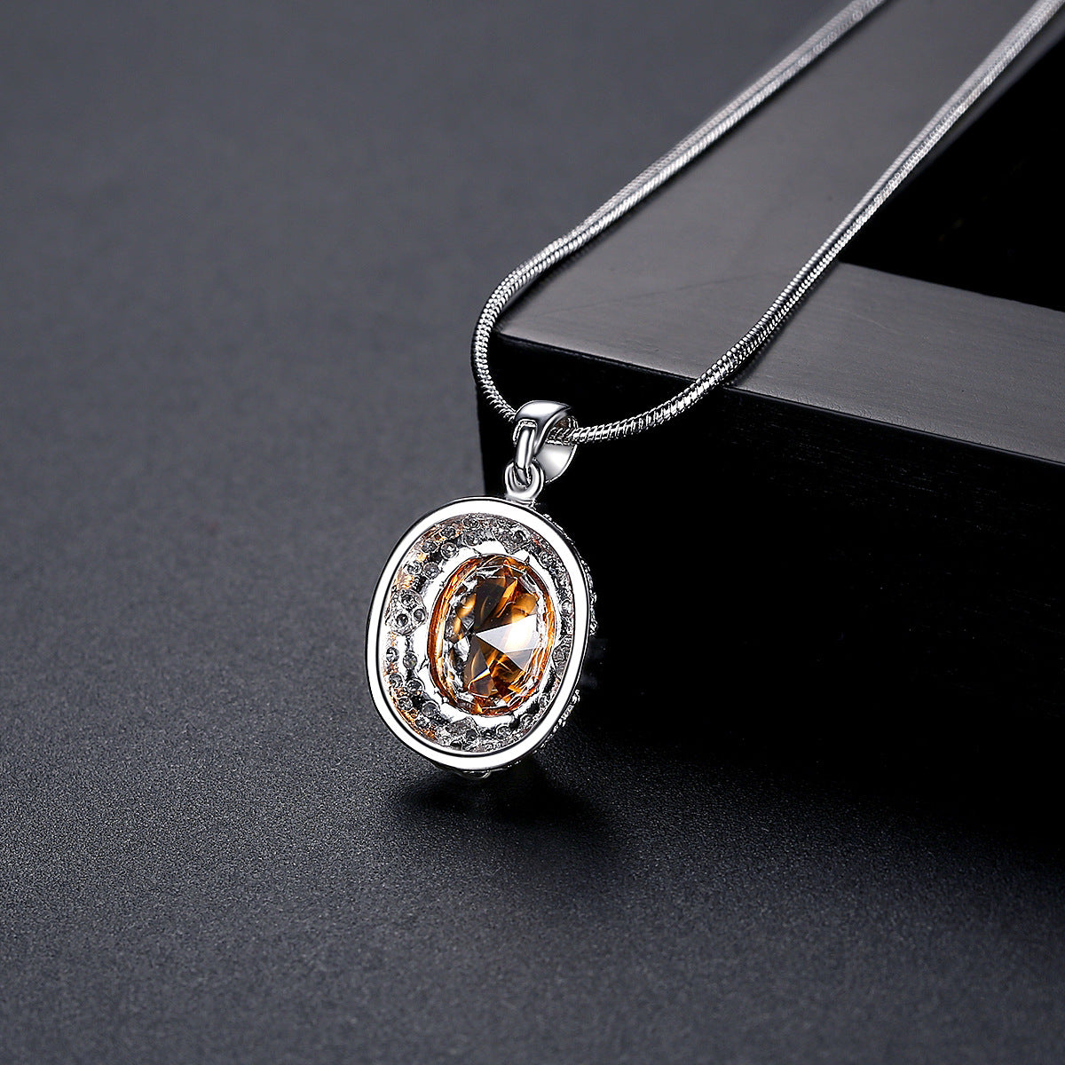 Orange Crystal and Cubic Zirconia Heart Oval Pendant Necklace, pendant necklace for women, styled look