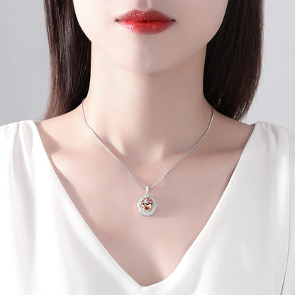Orange Crystal and Cubic Zirconia Heart Oval Pendant Necklace, pendant necklace for women, side view