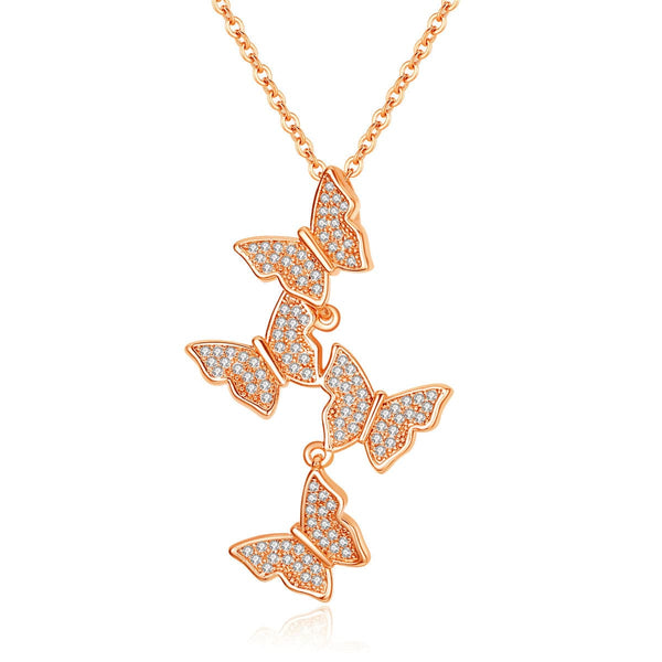 Cubic Zirconia & 18k Rose Gold-Plated Butterflies Pendant Necklace