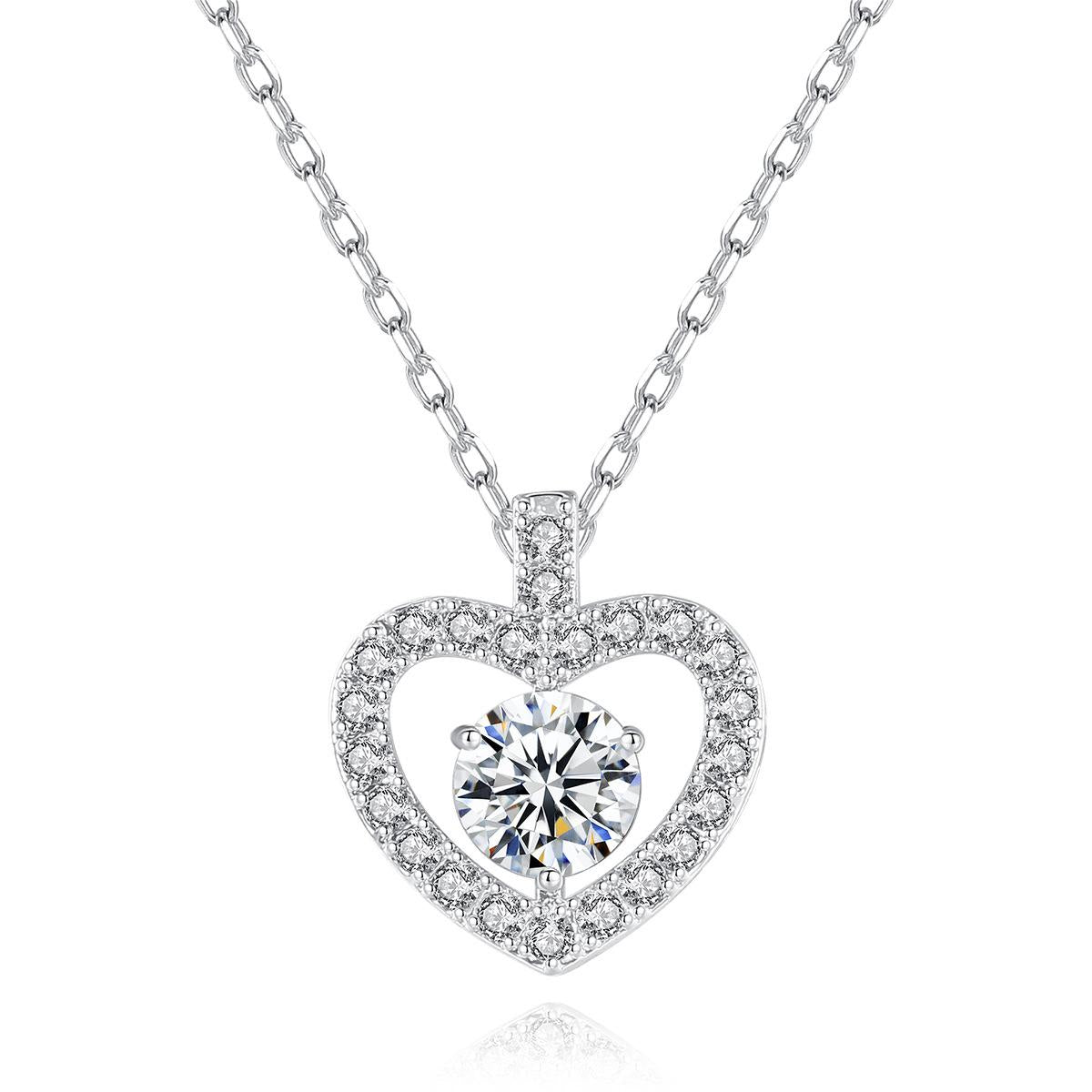 Crystal and Cubic Zirconia Openwork Heart Pendant Necklace, pendant necklace for women, elegant gift for her, front view