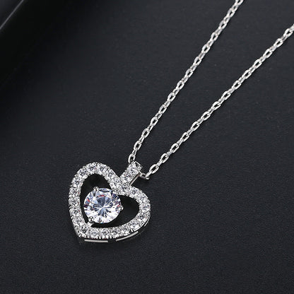 Crystal and Cubic Zirconia Openwork Heart Pendant Necklace, pendant necklace for women, elegant gift for her, detail close-up