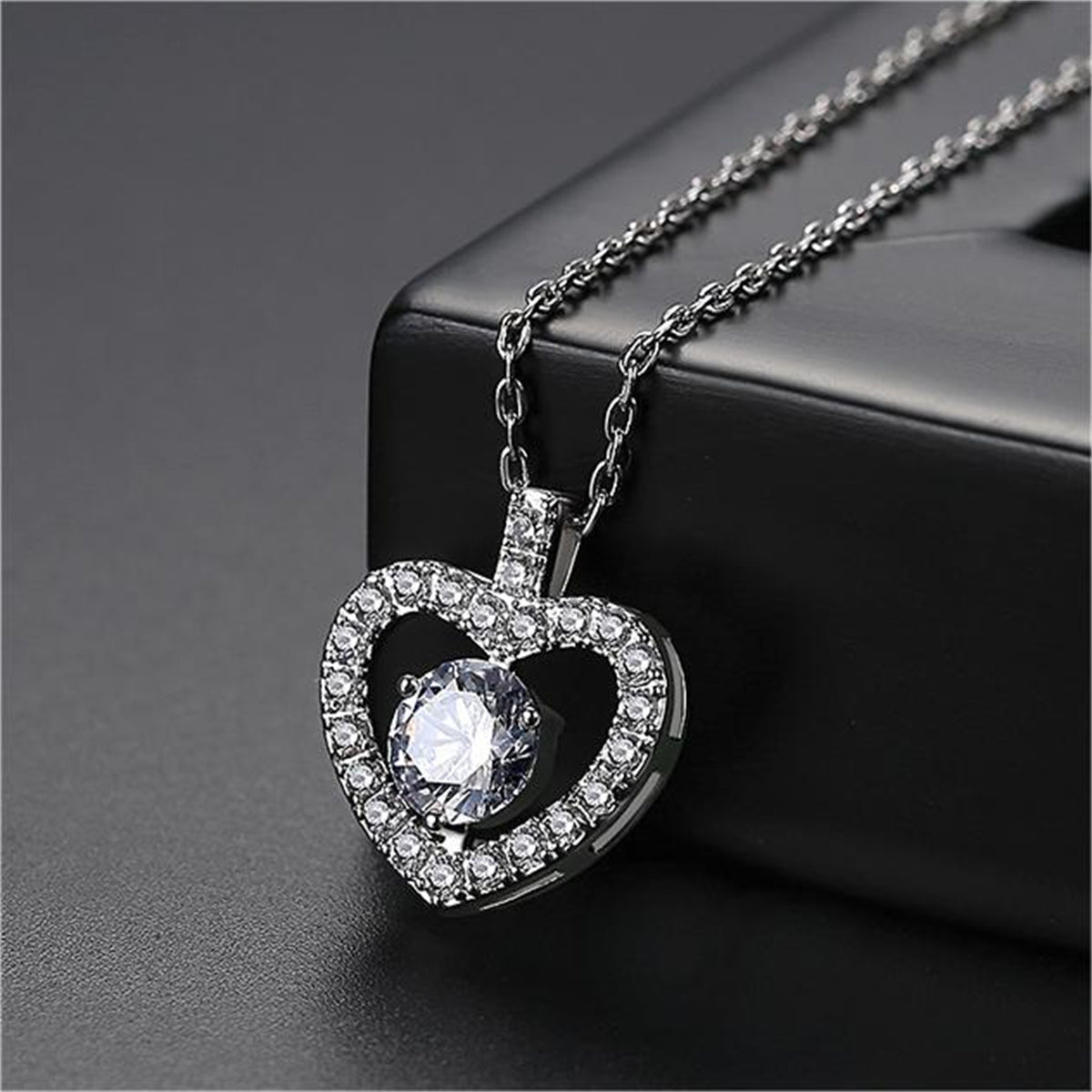 Crystal and Cubic Zirconia Openwork Heart Pendant Necklace, pendant necklace for women, elegant gift for her, lifestyle look