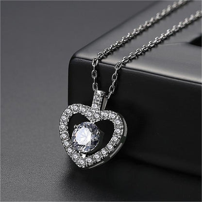 Crystal and Cubic Zirconia Openwork Heart Pendant Necklace, pendant necklace for women, elegant gift for her, lifestyle look