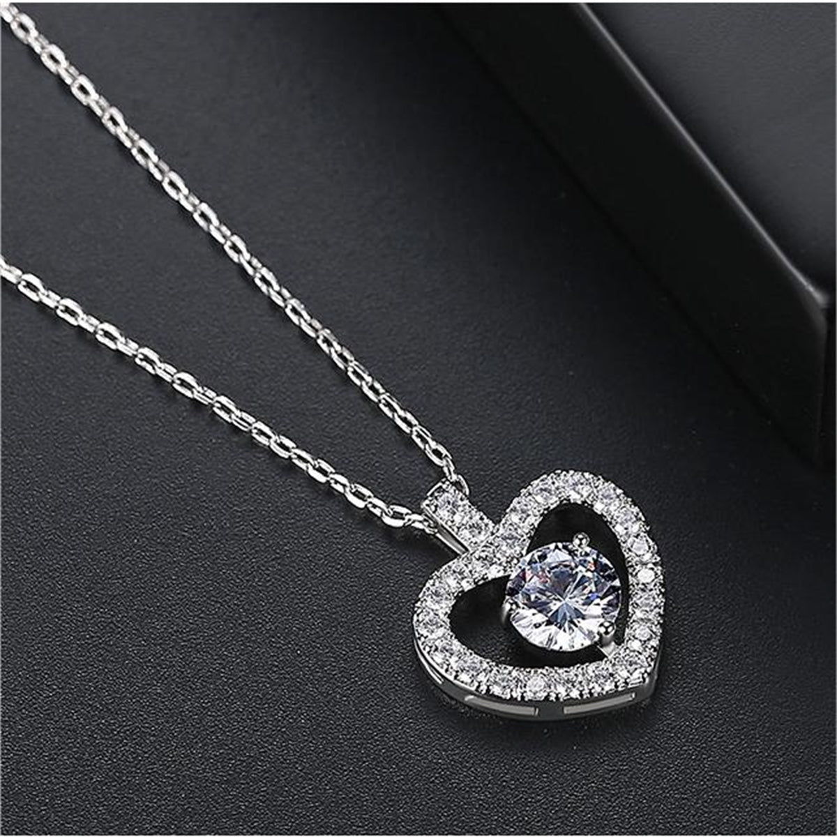 Crystal and Cubic Zirconia Openwork Heart Pendant Necklace, pendant necklace for women, elegant gift for her, styled look