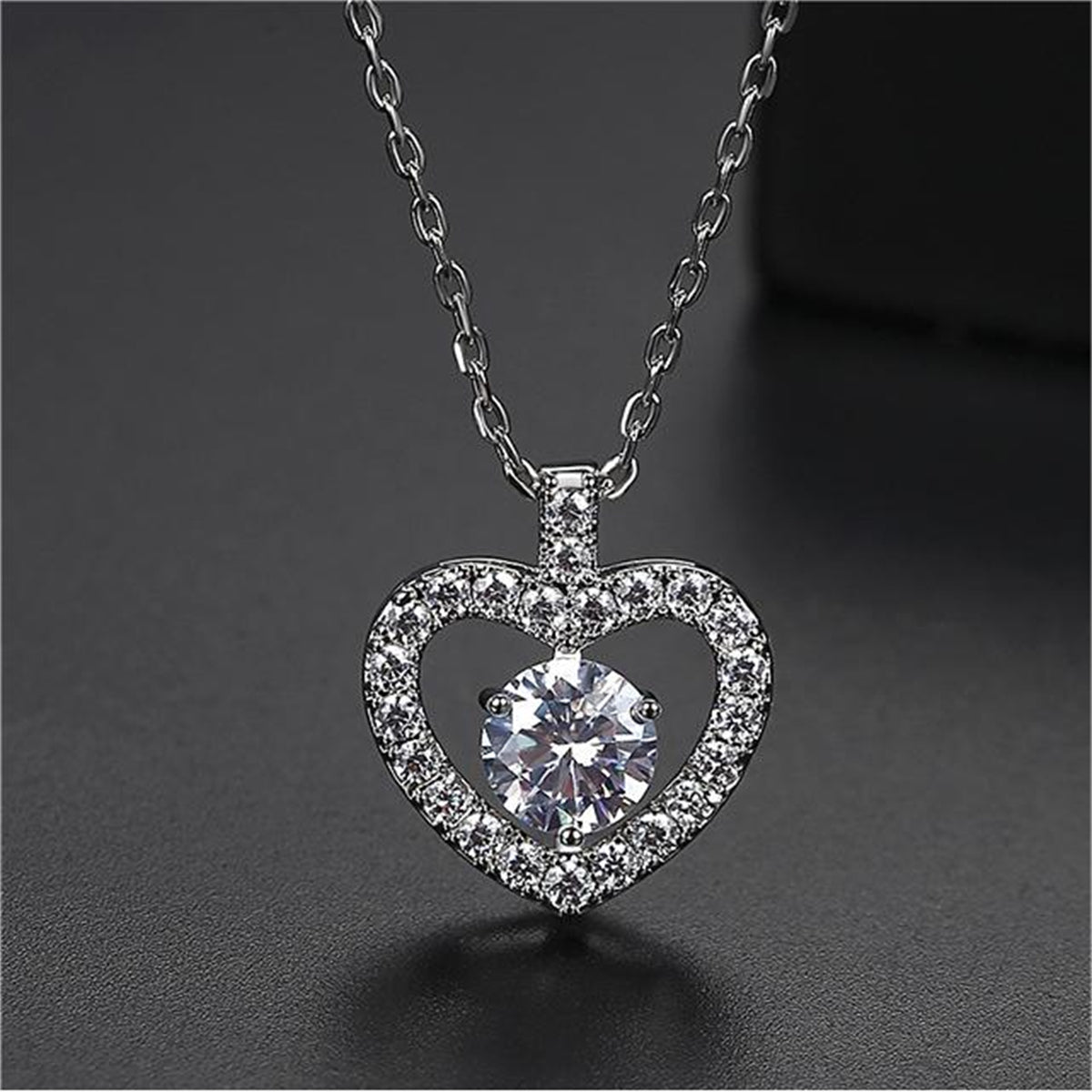 Crystal and Cubic Zirconia Openwork Heart Pendant Necklace, pendant necklace for women, elegant gift for her, side view