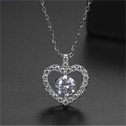 Crystal and Cubic Zirconia Openwork Heart Pendant Necklace, pendant necklace for women, elegant gift for her, side view