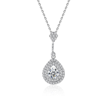 Crystal and Cubic Zirconia Silver-Plated Drop Pendant Necklace, silver pendant necklace for women, everyday style, side view