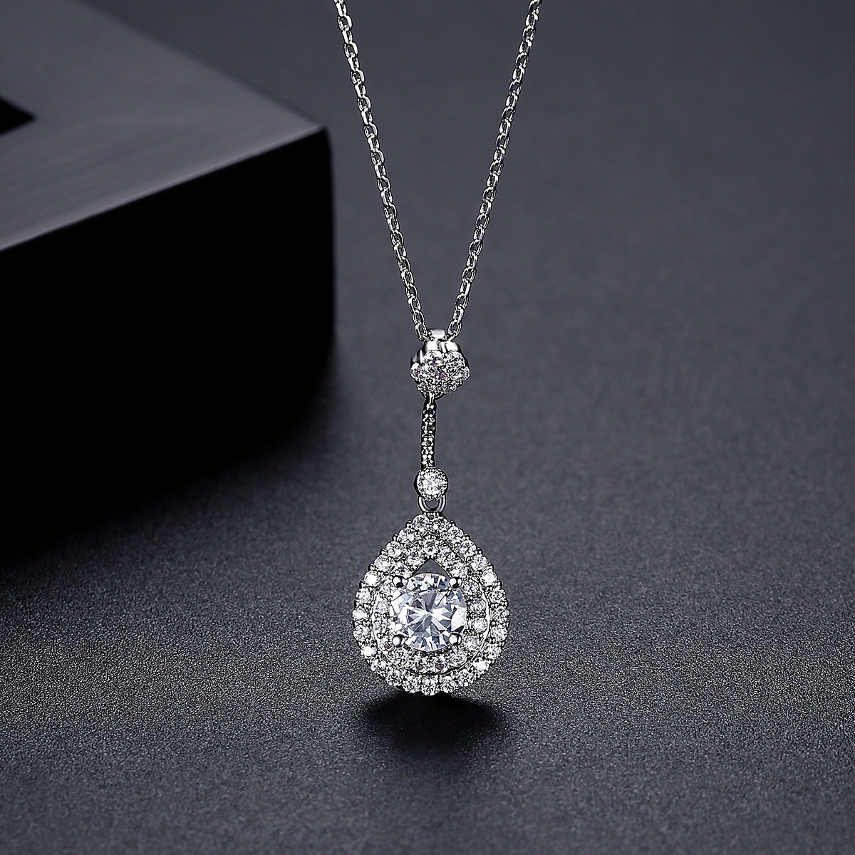Crystal and Cubic Zirconia Silver-Plated Drop Pendant Necklace, silver pendant necklace for women, everyday style, front view