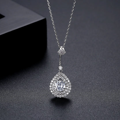 Crystal and Cubic Zirconia Silver-Plated Drop Pendant Necklace, silver pendant necklace for women, everyday style, front view