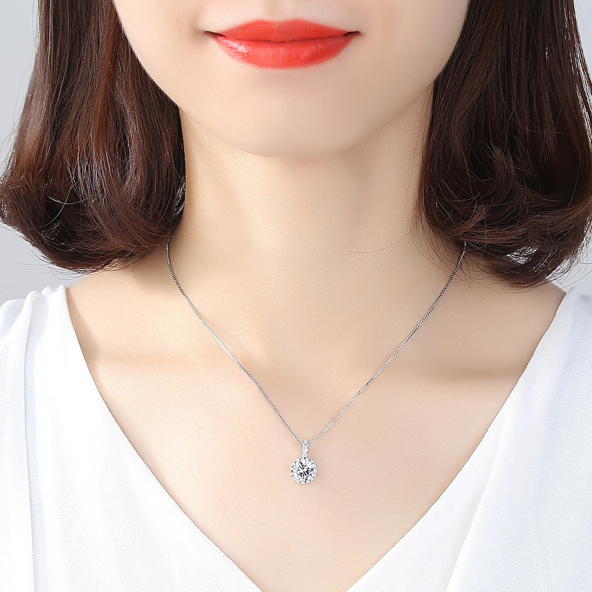 Crystal and Cubic Zirconia Round Pendant Necklace, pendant necklace for women, everyday style, side view