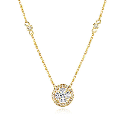 Crystal and Cubic Zirconia 18K Gold-Plated Round Halo Pendant Necklace, gold pendant necklace for women, front view