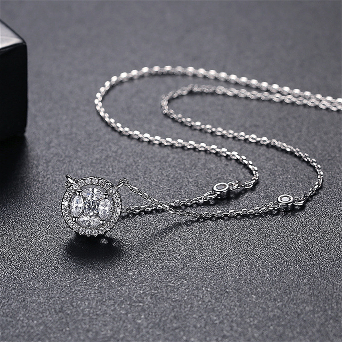 Crystal and Cubic Zirconia Silver-Plated Round Pendant Necklace, silver pendant necklace for women, front view