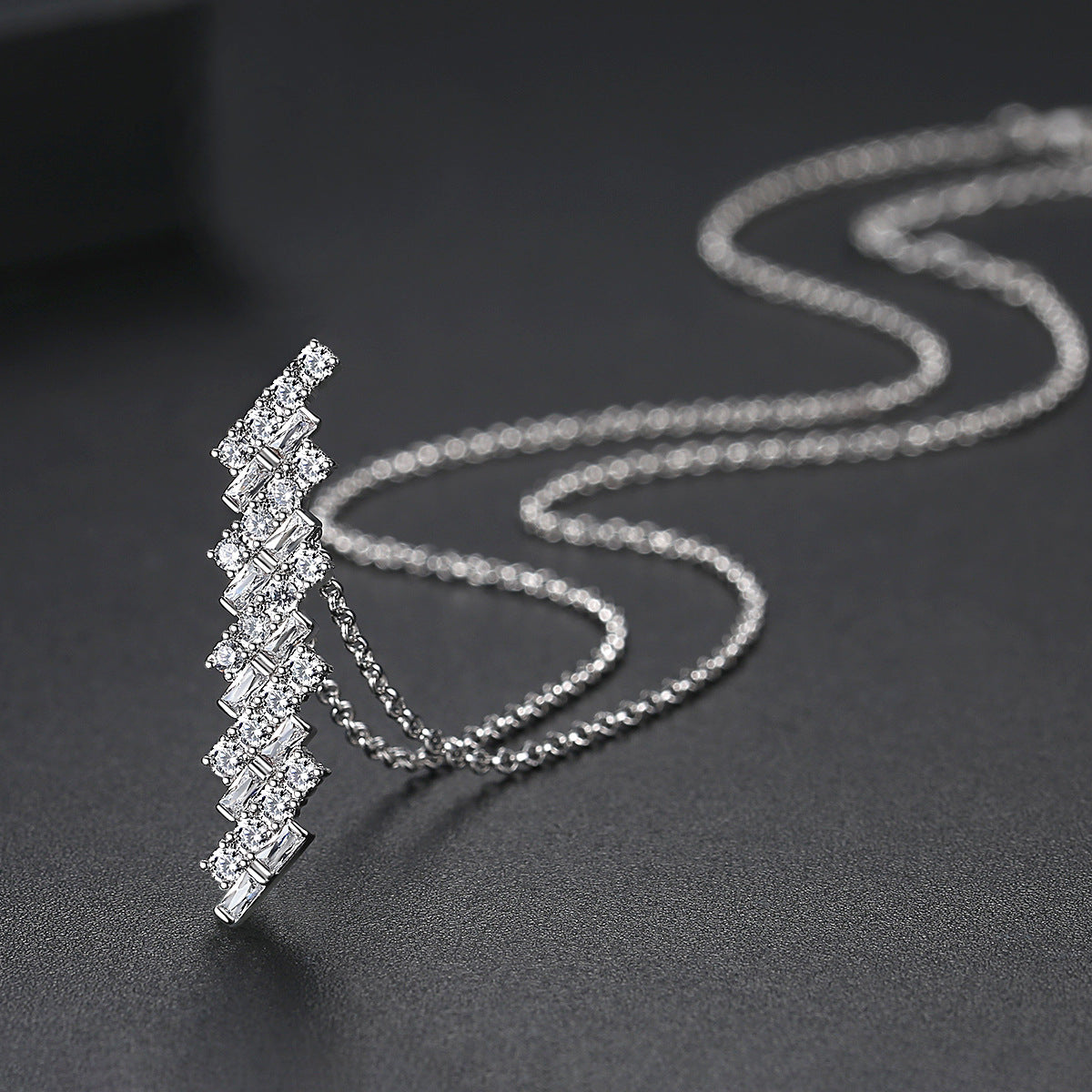 Crystal and Cubic Zirconia Stacked Pendant Necklace, pendant necklace for women, elegant gift for her, detail close-up