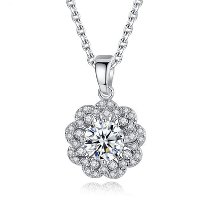 Crystal and Cubic Zirconia Flower Pendant Necklace, pendant necklace for women, dainty minimalist design, front view
