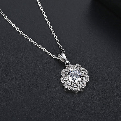 Crystal and Cubic Zirconia Flower Pendant Necklace, pendant necklace for women, dainty minimalist design, detail close-up