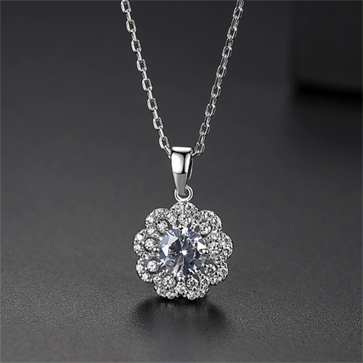 Crystal and Cubic Zirconia Flower Pendant Necklace, pendant necklace for women, dainty minimalist design, side view