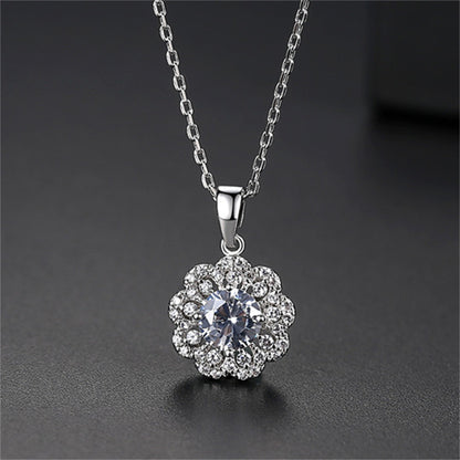 Crystal and Cubic Zirconia Flower Pendant Necklace, pendant necklace for women, dainty minimalist design, side view