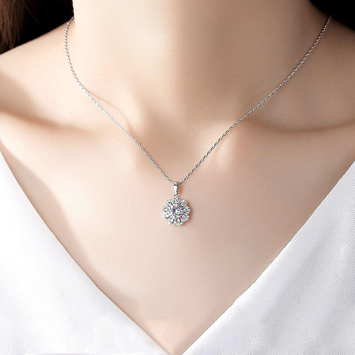 Crystal and Cubic Zirconia Flower Pendant Necklace, pendant necklace for women, dainty minimalist design, styled look