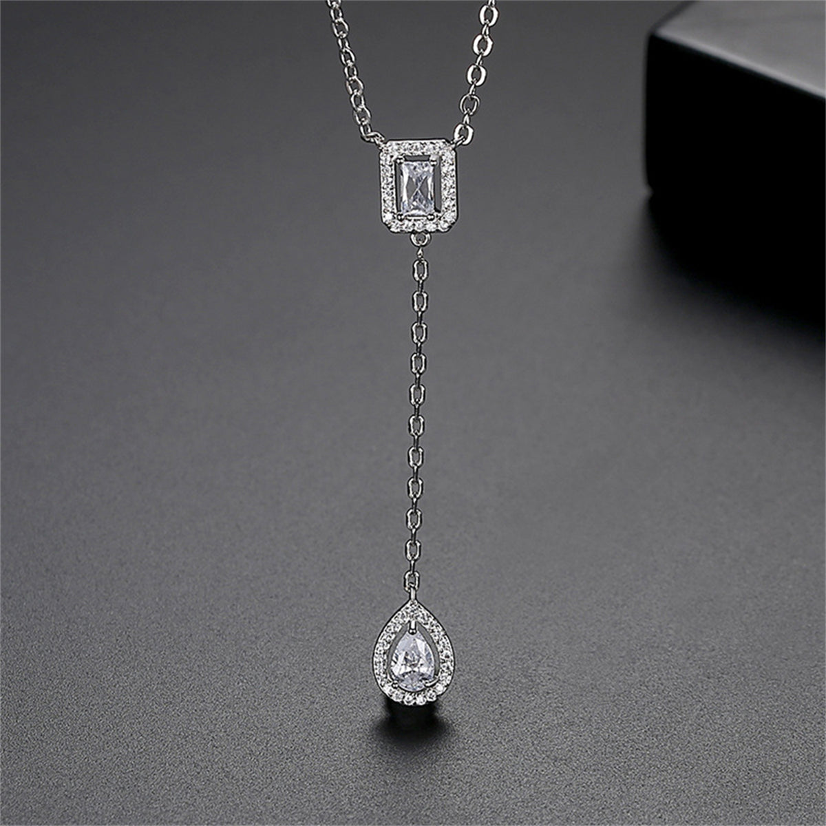 Crystal and Cubic Zirconia Teardrop Pendant Necklace, pendant necklace for women, botanical inspired, front view