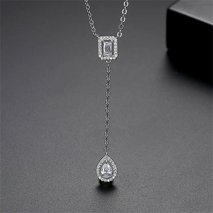 Crystal and Cubic Zirconia Teardrop Pendant Necklace, pendant necklace for women, botanical inspired, front view