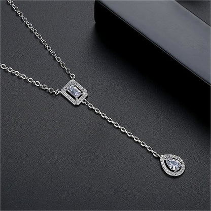 Crystal and Cubic Zirconia Teardrop Pendant Necklace, pendant necklace for women, botanical inspired, side view
