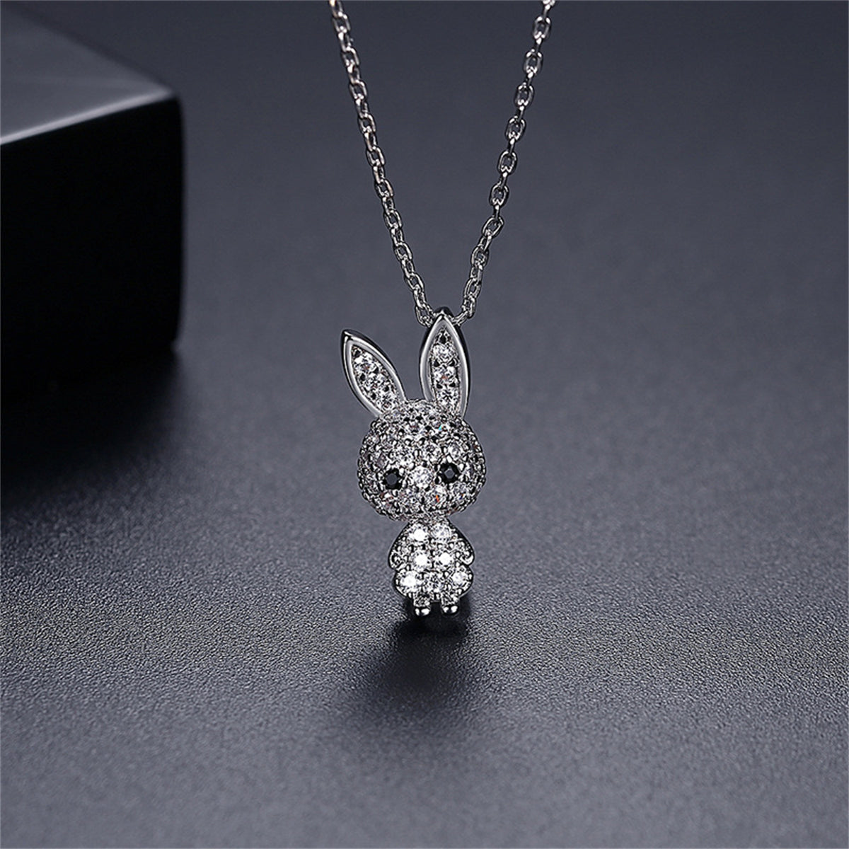 Cubic Zirconia and Silver-Plated Rabbit Pendant Necklace, silver pendant necklace for women, elegant gift for her, side view