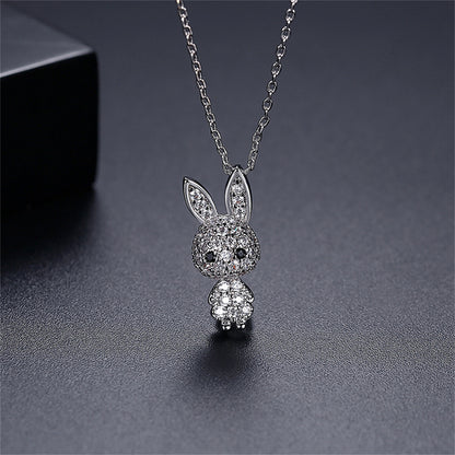 Cubic Zirconia and Silver-Plated Rabbit Pendant Necklace, silver pendant necklace for women, elegant gift for her, side view