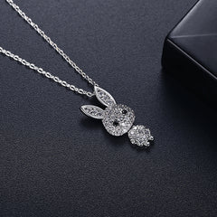 Cubic Zirconia & Silver-Plated Rabbit Pendant Necklace