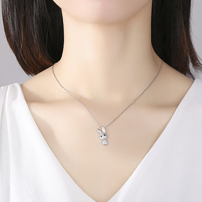Cubic Zirconia and Silver-Plated Rabbit Pendant Necklace, silver pendant necklace for women, styled look