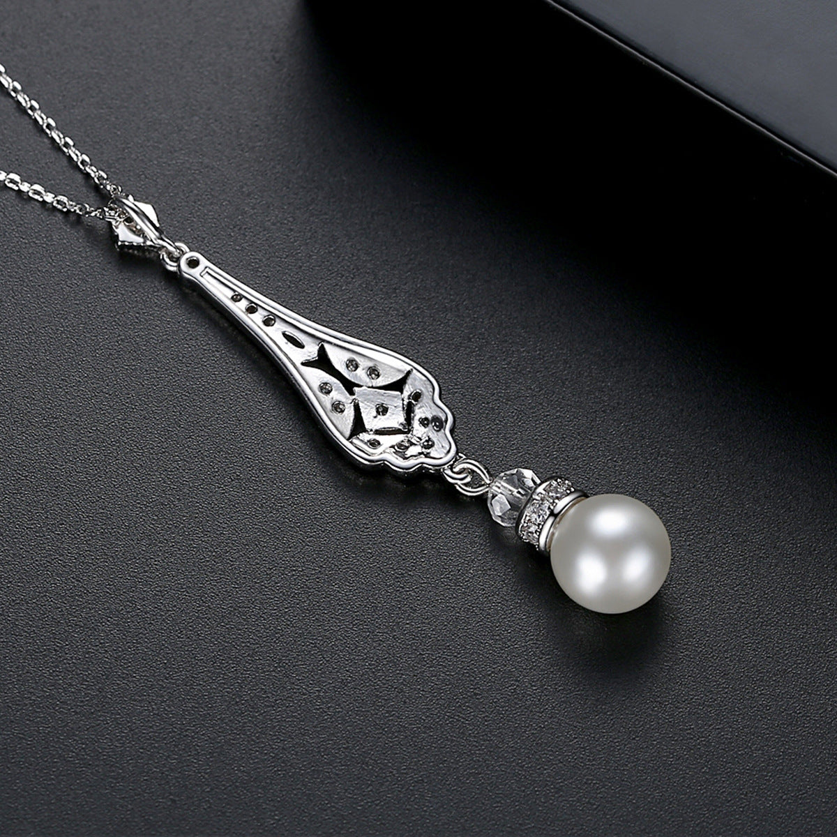 Pearl and Cubic Zirconia Silver-Plated Drop Pendant Necklace, silver pendant necklace for women, lifestyle look