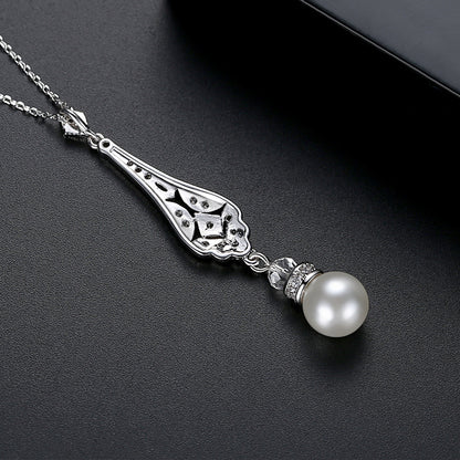 Pearl and Cubic Zirconia Silver-Plated Drop Pendant Necklace, silver pendant necklace for women, lifestyle look