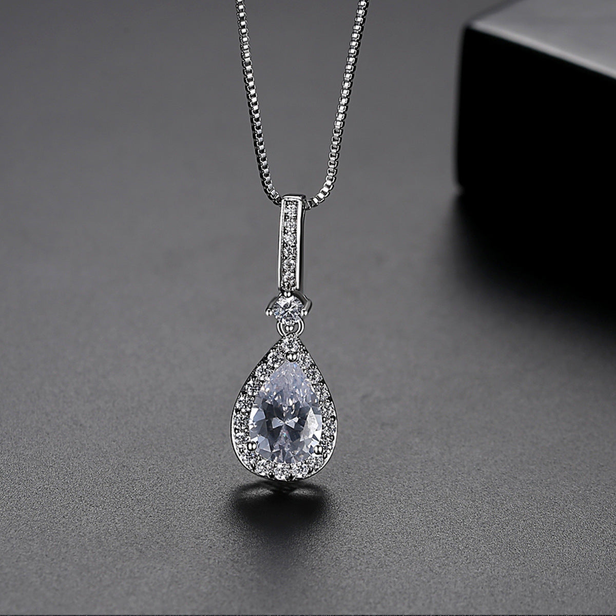 Crystal and Cubic Zirconia Teardrop Pendant Necklace, pendant necklace for women, vintage-inspired design, front view