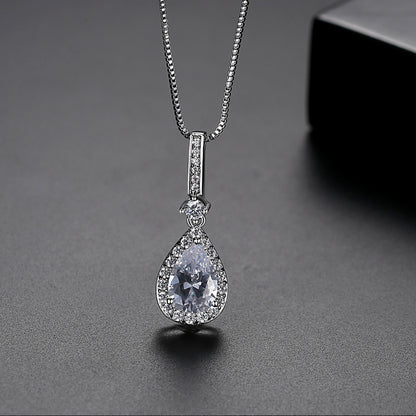 Crystal and Cubic Zirconia Teardrop Pendant Necklace, pendant necklace for women, vintage-inspired design, front view