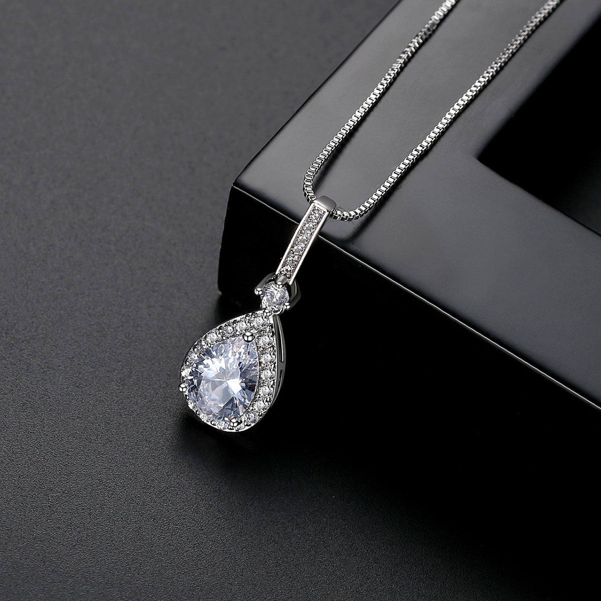 Crystal and Cubic Zirconia Teardrop Pendant Necklace, pendant necklace for women, vintage-inspired design, styled look