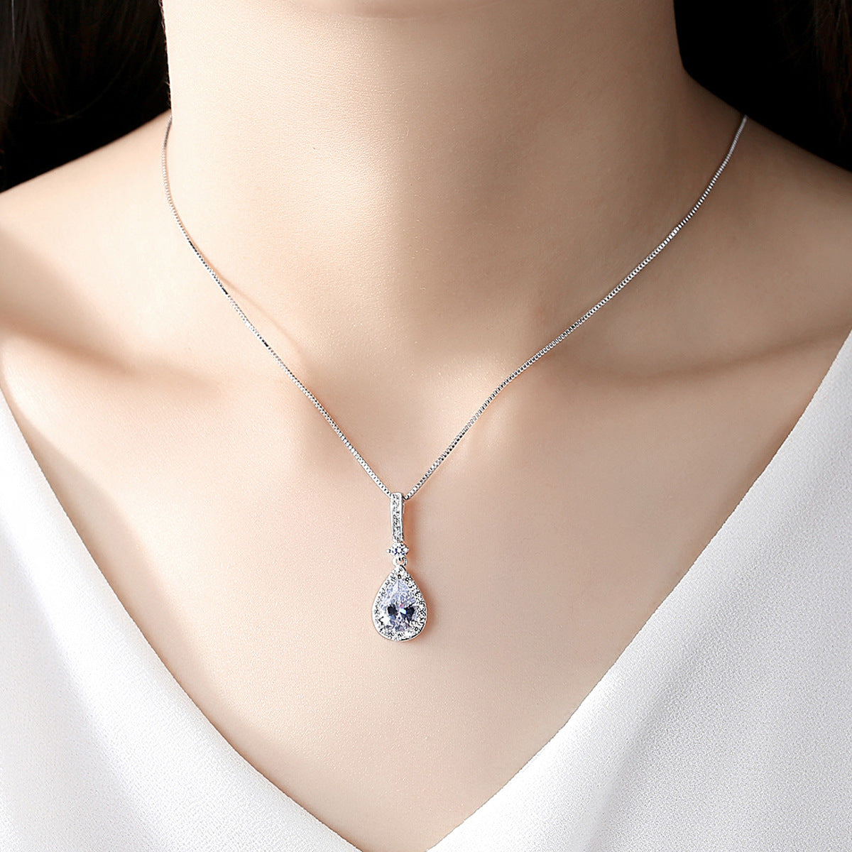 Crystal and Cubic Zirconia Teardrop Pendant Necklace, pendant necklace for women, vintage-inspired design, side view