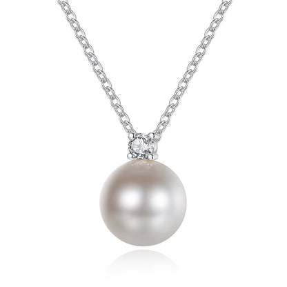 Cubic Zirconia and Pearl Silver-Plated Ball Pendant Necklace, silver pendant necklace for women, everyday style, front view