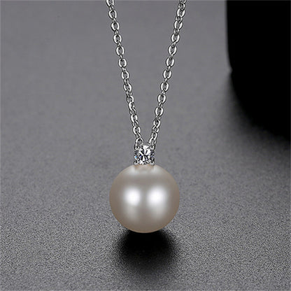 Cubic Zirconia and Pearl Silver-Plated Ball Pendant Necklace, silver pendant necklace for women, everyday style, side view