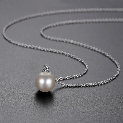Cubic Zirconia and Pearl Silver-Plated Ball Pendant Necklace, silver pendant necklace for women, detail close-up