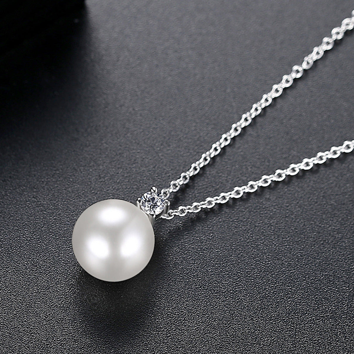 Cubic Zirconia and Pearl Silver-Plated Ball Pendant Necklace, silver pendant necklace for women, lifestyle look