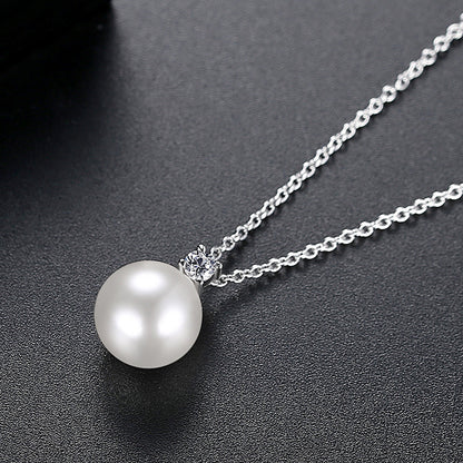 Cubic Zirconia and Pearl Silver-Plated Ball Pendant Necklace, silver pendant necklace for women, lifestyle look