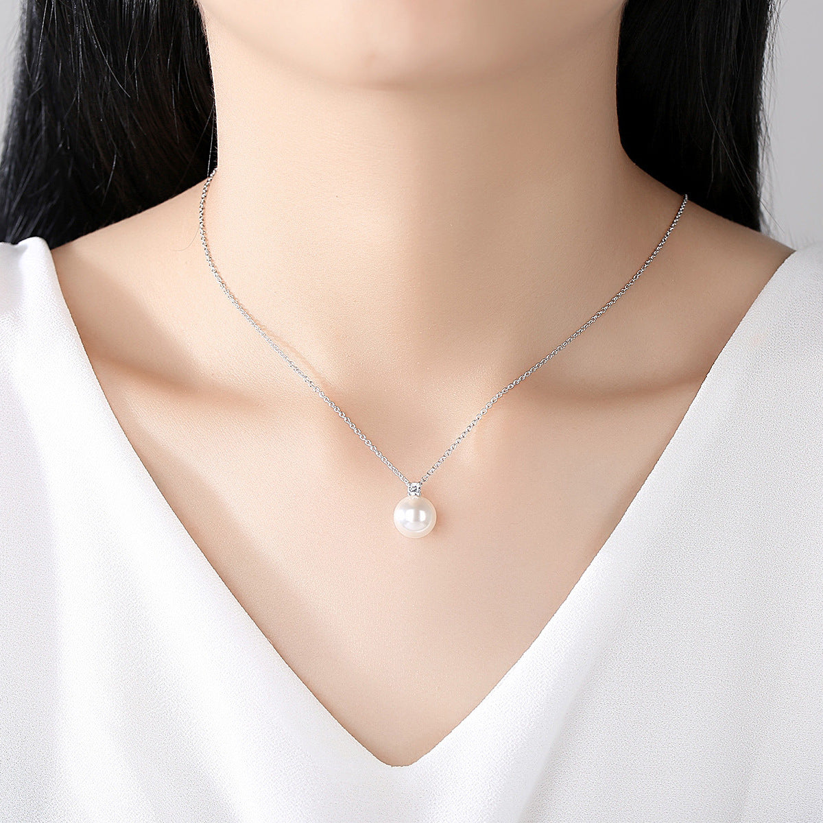 Cubic Zirconia and Pearl Silver-Plated Ball Pendant Necklace, silver pendant necklace for women, everyday style, styled look