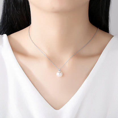 Cubic Zirconia and Pearl Silver-Plated Ball Pendant Necklace, silver pendant necklace for women, everyday style, styled look