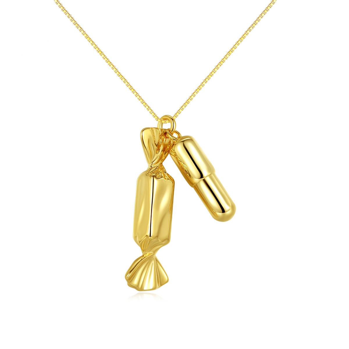 18K Gold-Plated Candy and Whistle Pendant Necklace, gold pendant necklace for women, botanical inspired, front view
