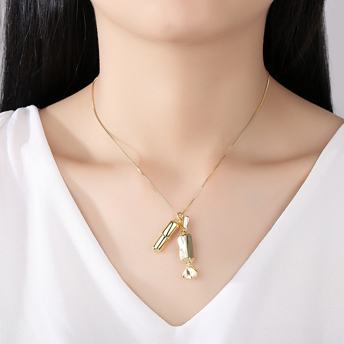 18K Gold-Plated Candy and Whistle Pendant Necklace, gold pendant necklace for women, botanical inspired, lifestyle look