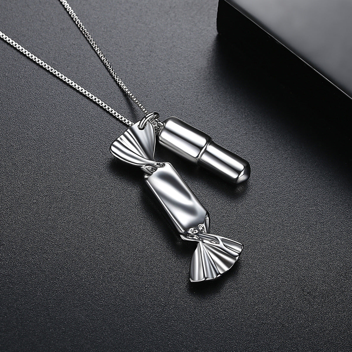 Silver-Plated Candy and Whistle Pendant Necklace, silver pendant necklace for women, everyday style, front view