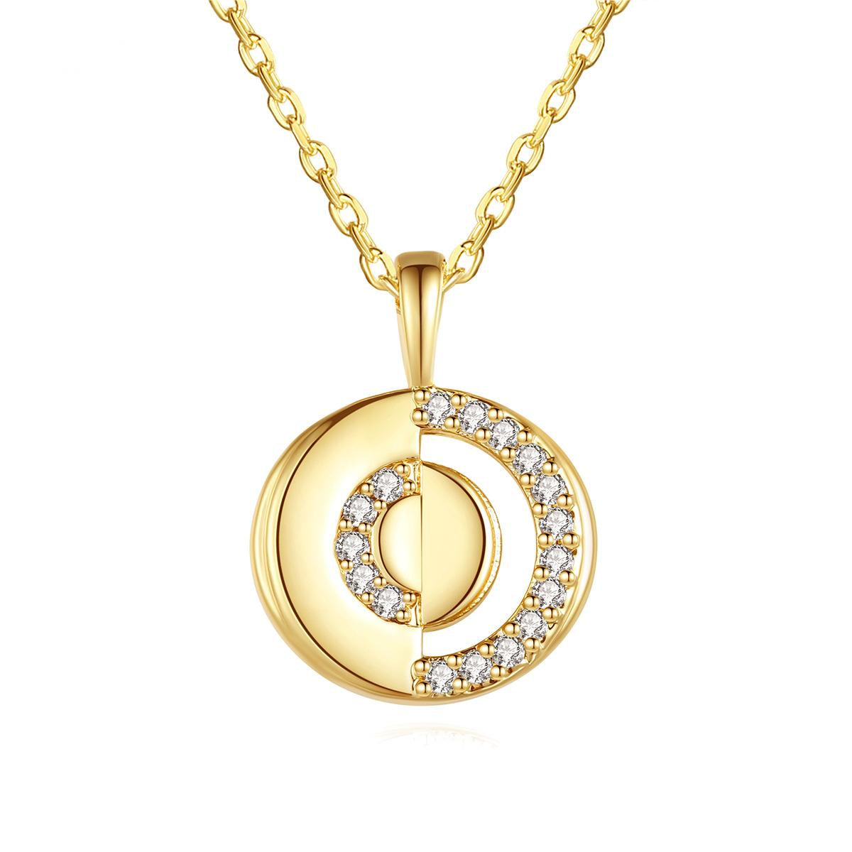 Cubic Zirconia and 18K Gold-Plated Openwork Round Pendant Necklace, gold pendant necklace for women, front view