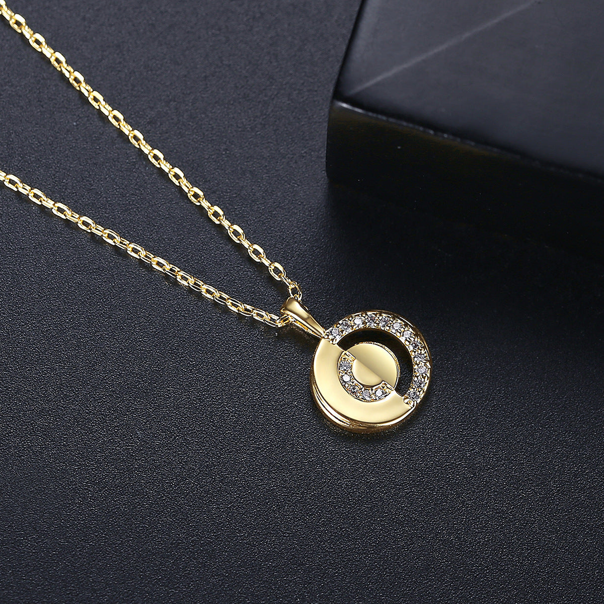 Cubic Zirconia and 18K Gold-Plated Openwork Round Pendant Necklace, gold pendant necklace for women, lifestyle look
