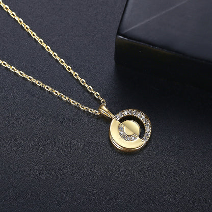 Cubic Zirconia and 18K Gold-Plated Openwork Round Pendant Necklace, gold pendant necklace for women, lifestyle look