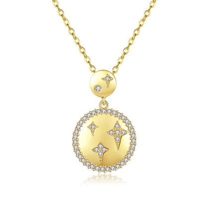 Cubic Zirconia and 18K Gold-Plated Star Pendant Necklace, gold pendant necklace for women, front view
